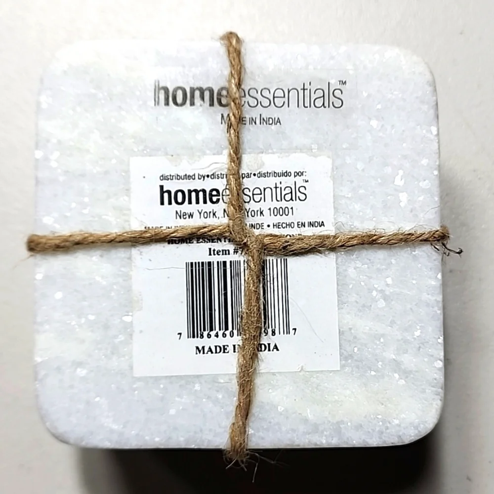 White Marble Coasters Square 4 pc Set 4 x 4 in NEW